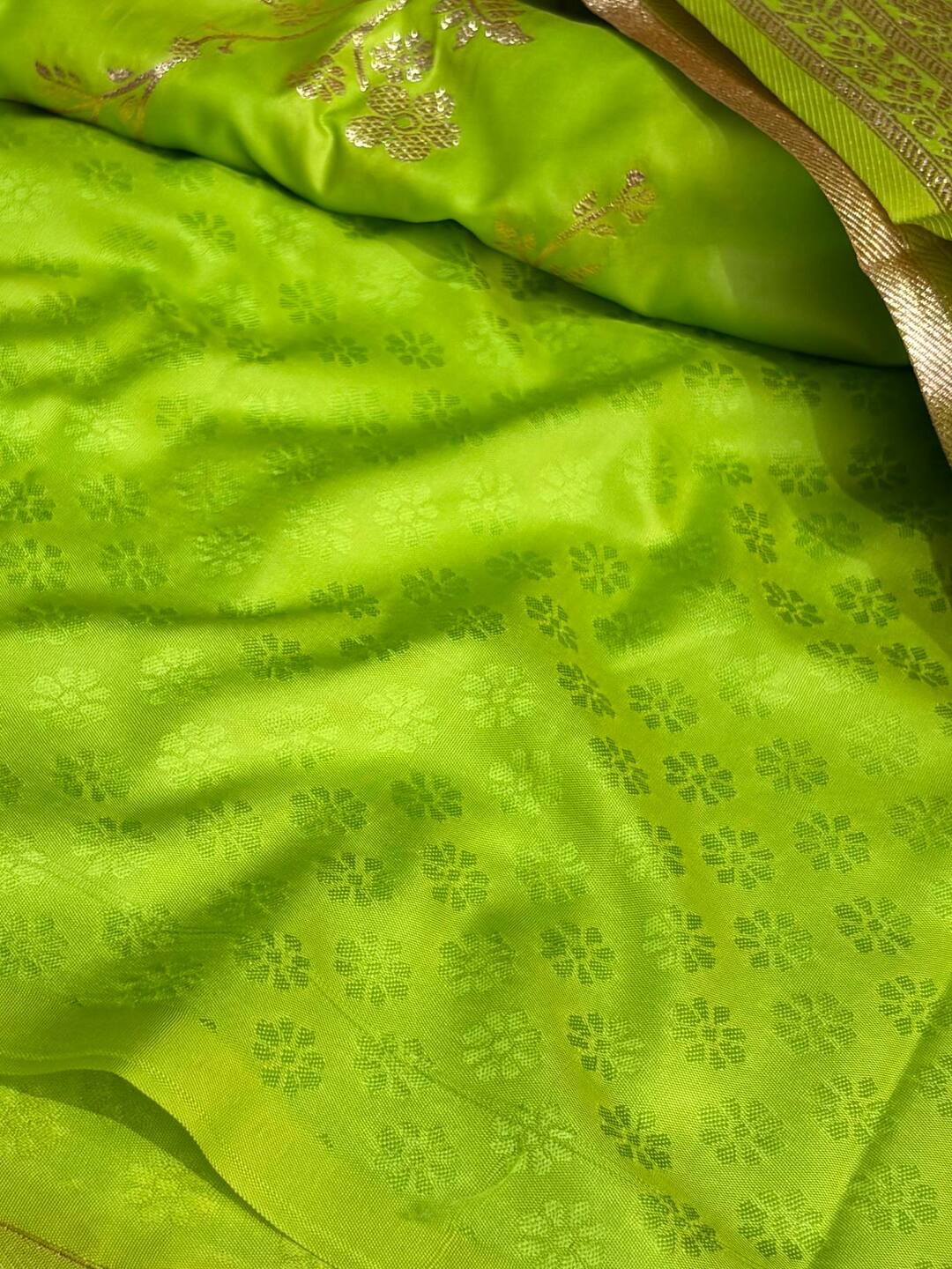 Lime Green Banaras Cotton Silk Saree