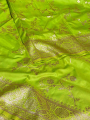 Lime Green Banaras Cotton Silk Saree