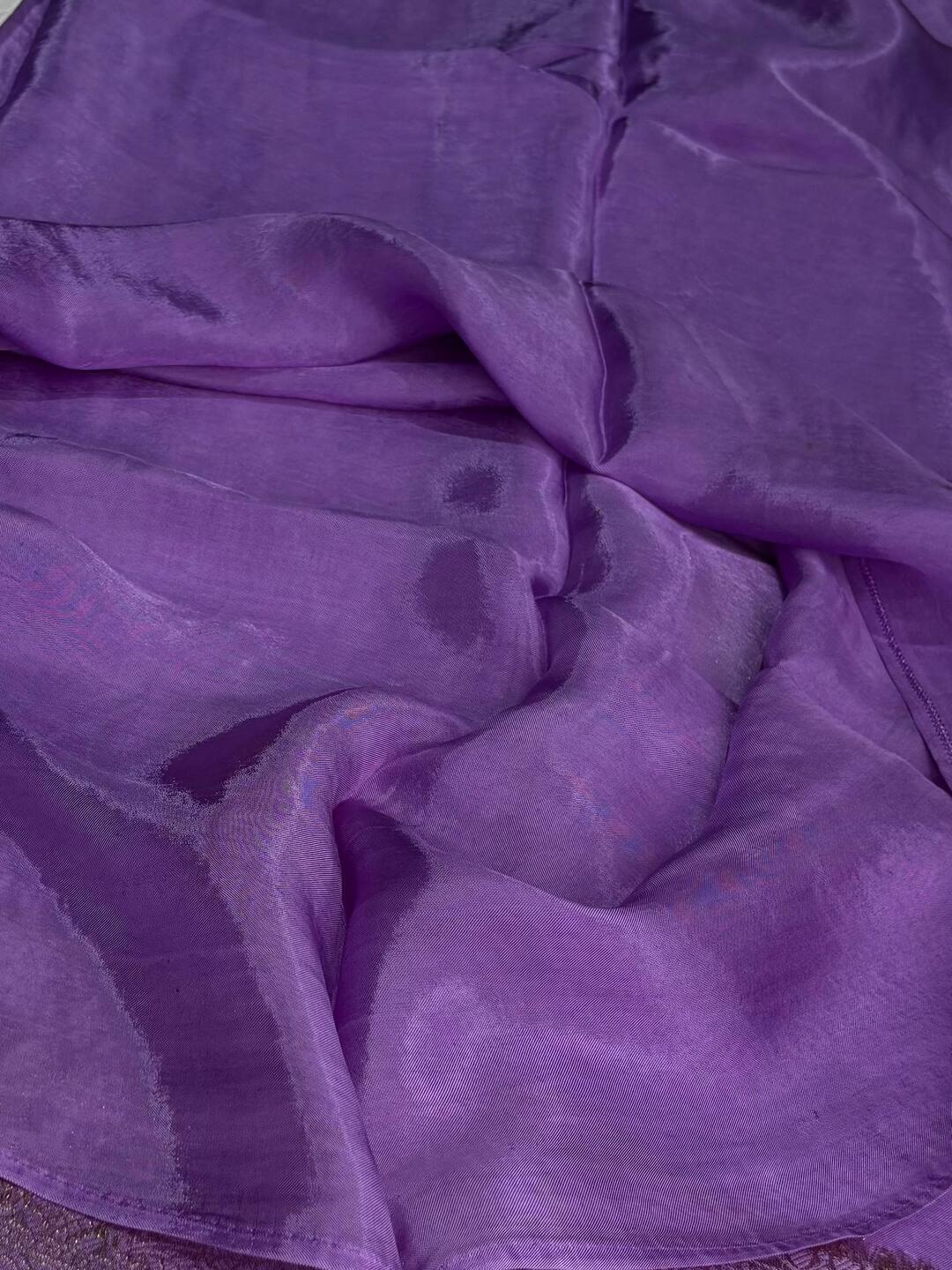 Lavender Purple Chiffon Satin Silk Saree