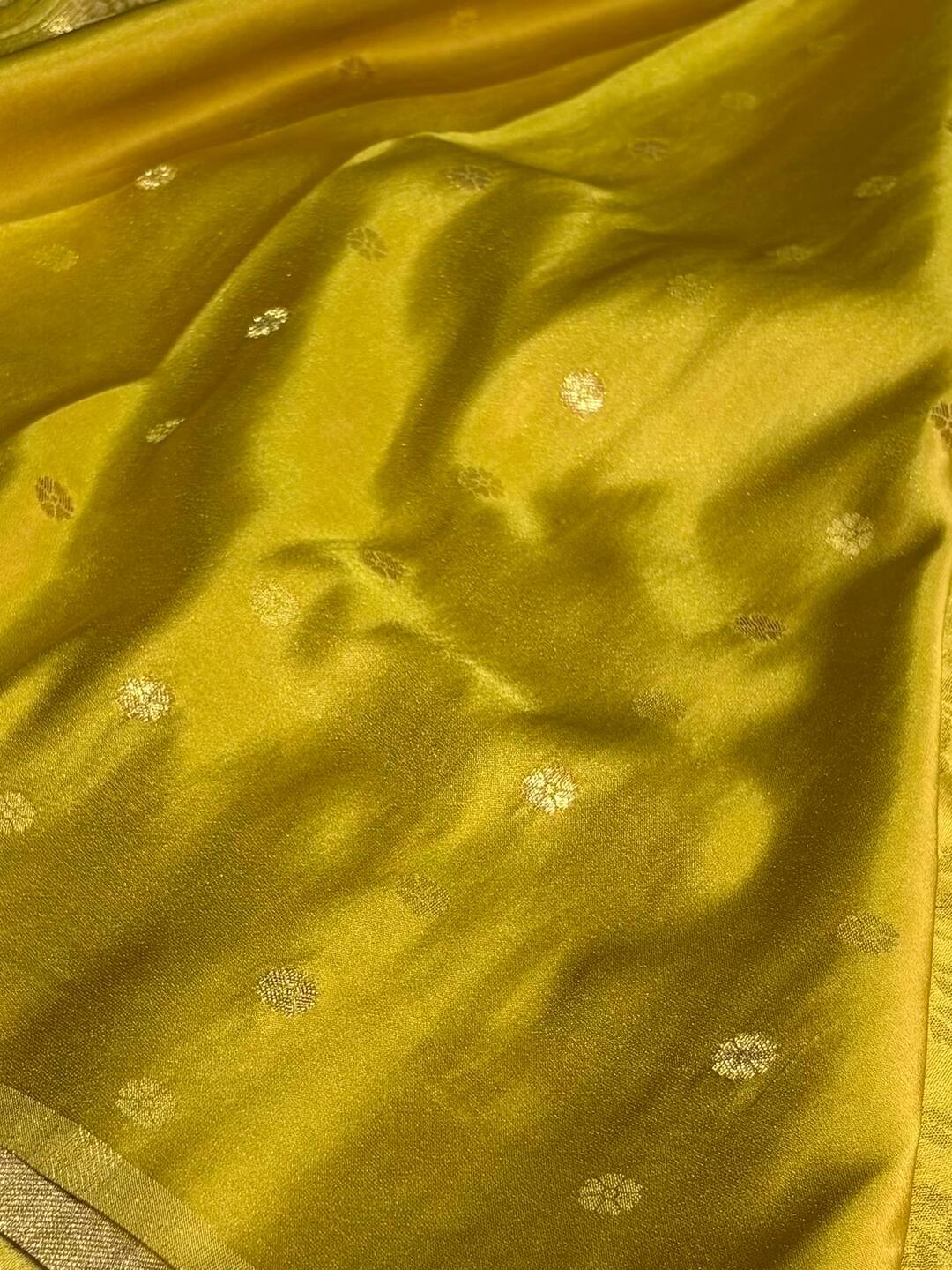 Olive Yellow Banaras Satin Silk Saree