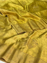 Olive Yellow Banaras Satin Silk Saree