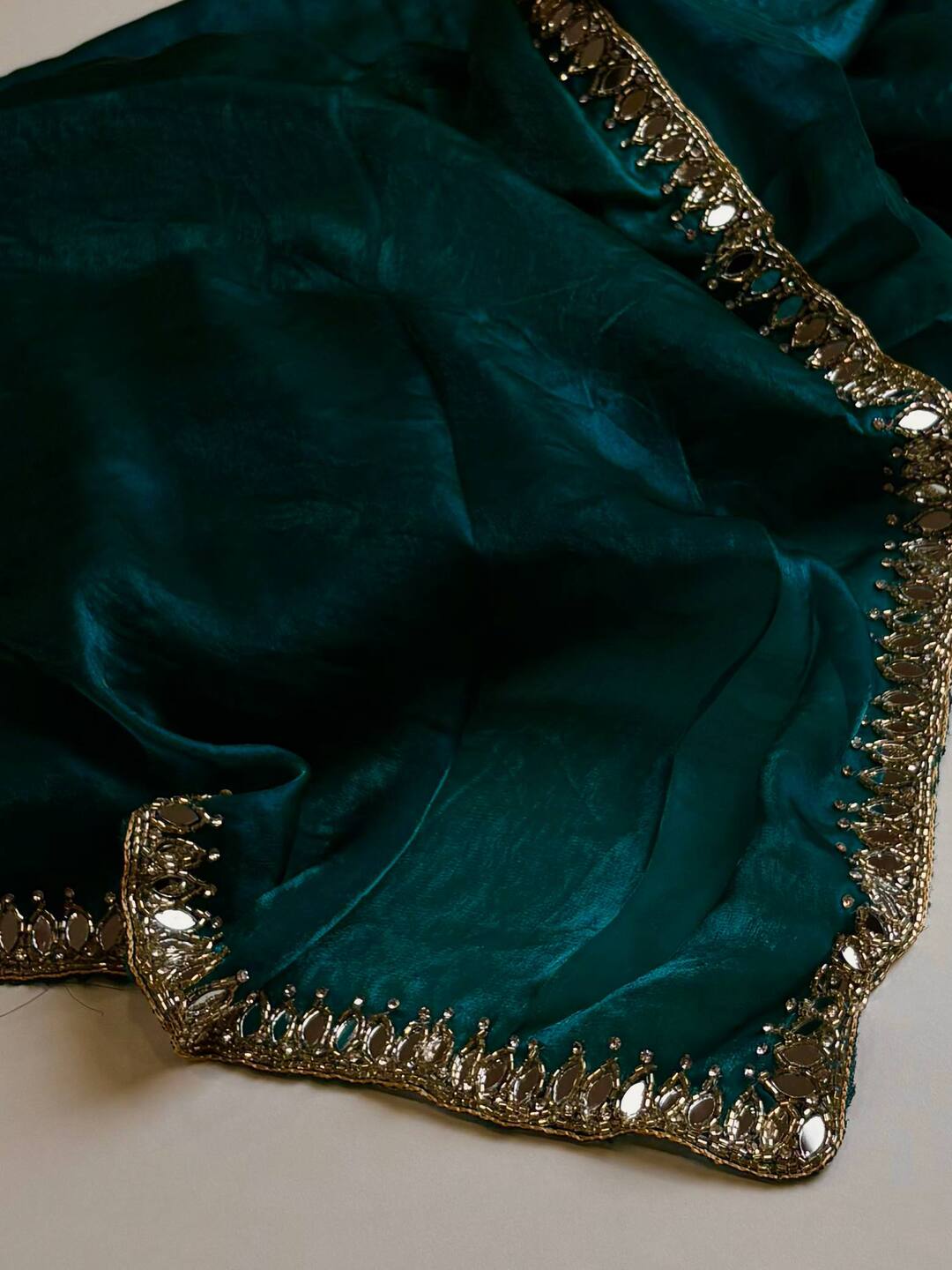 Teal Green Georgette Silk  Saree