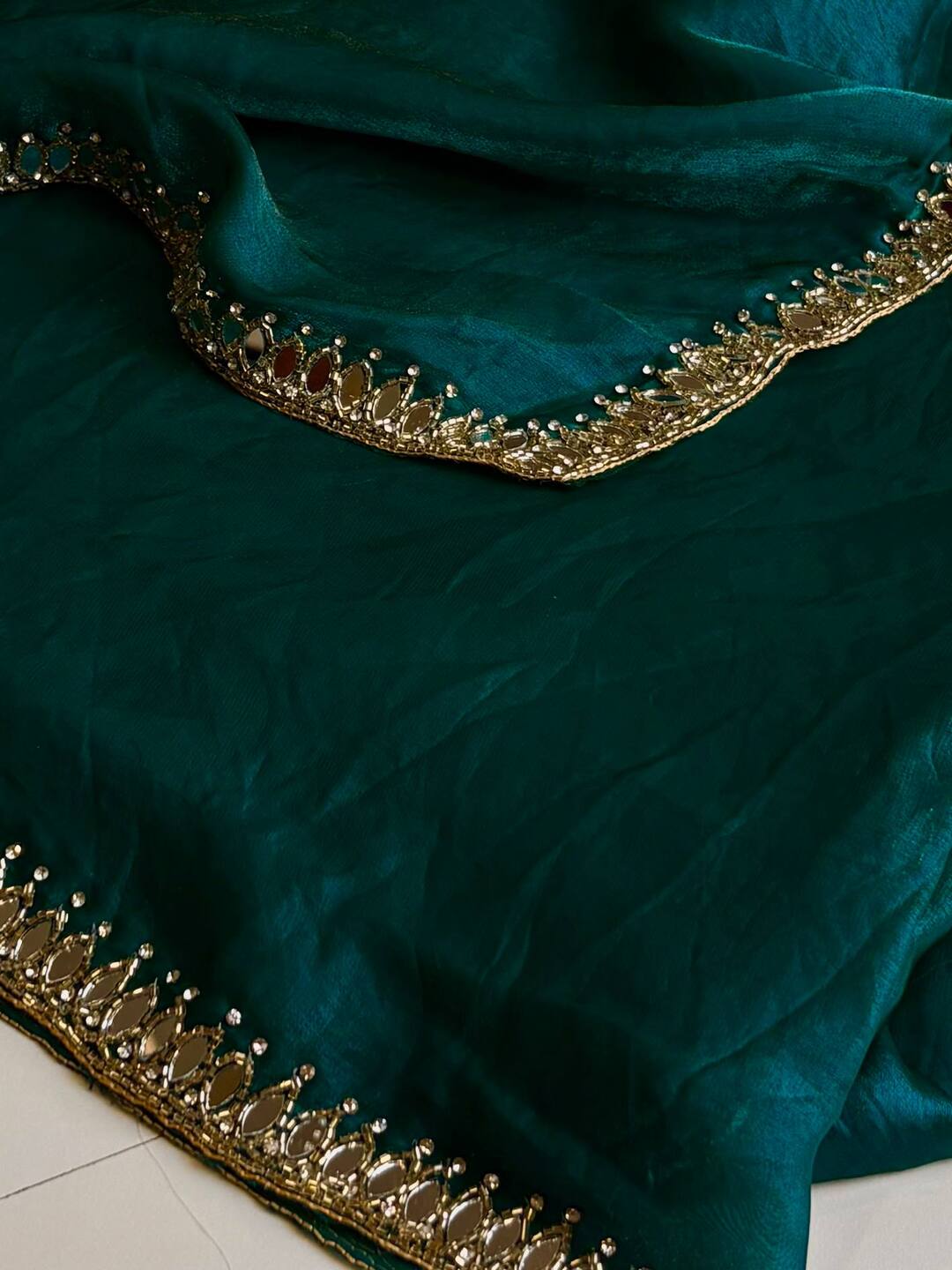 Teal Green Georgette Silk  Saree