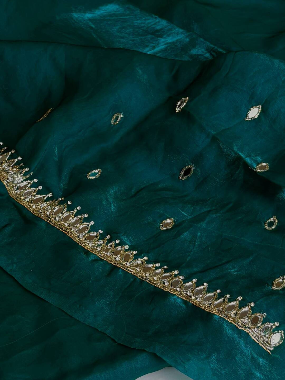 Teal Green Georgette Silk  Saree