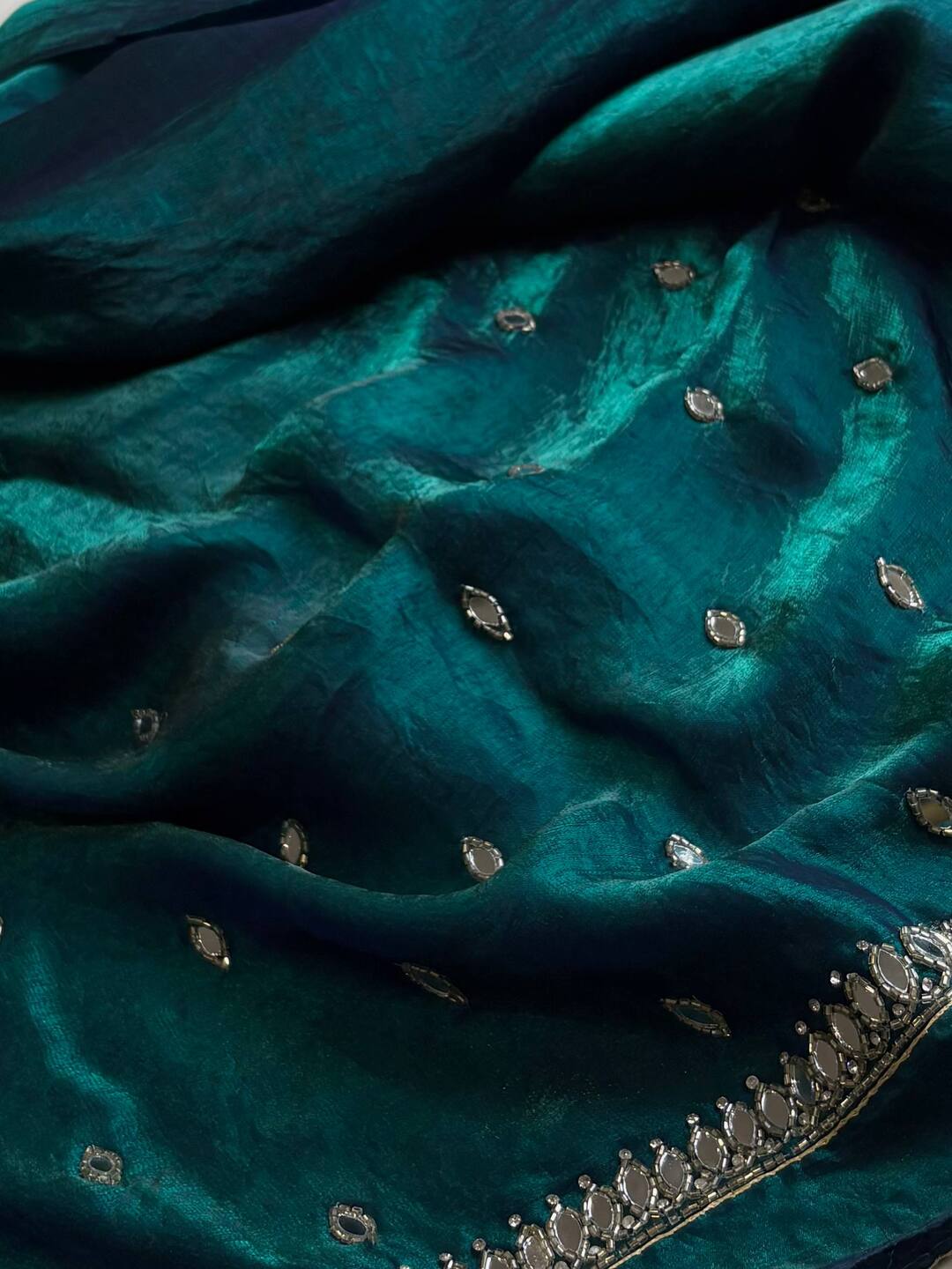 Peacock Blue Georgette Silk  Saree