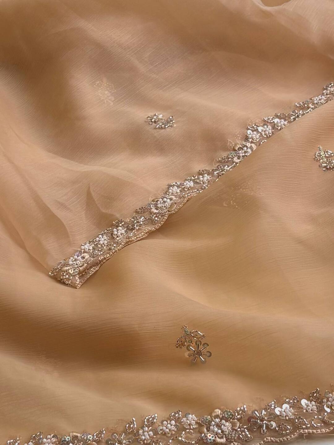 Champagne Georgette Silk Saree