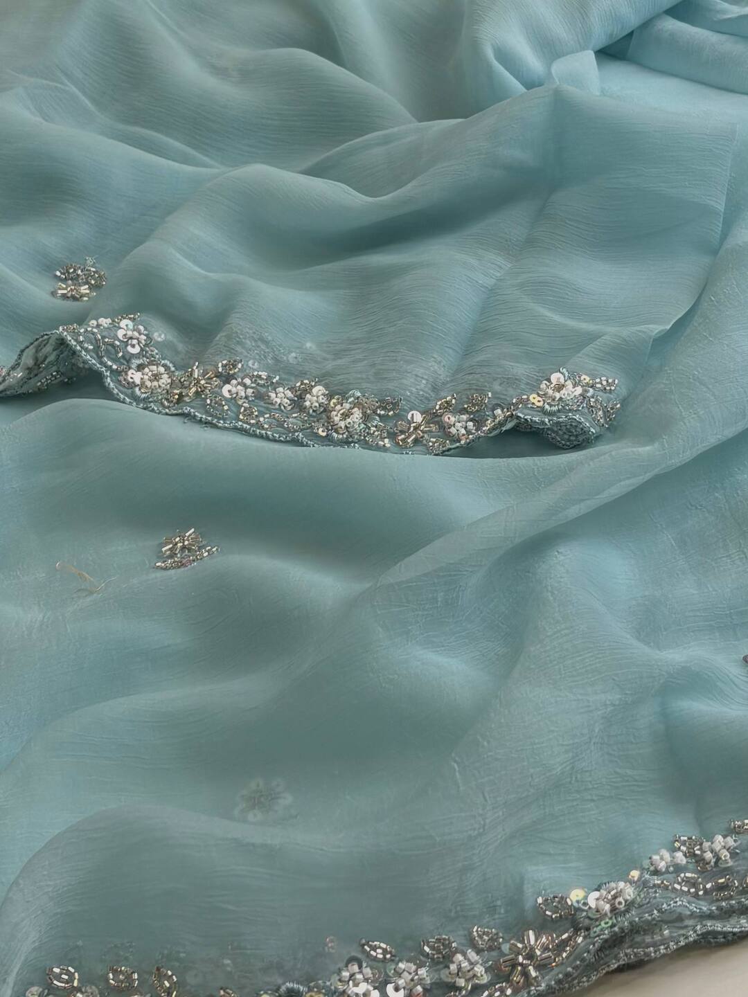 Baby Blue Georgette Silk Saree