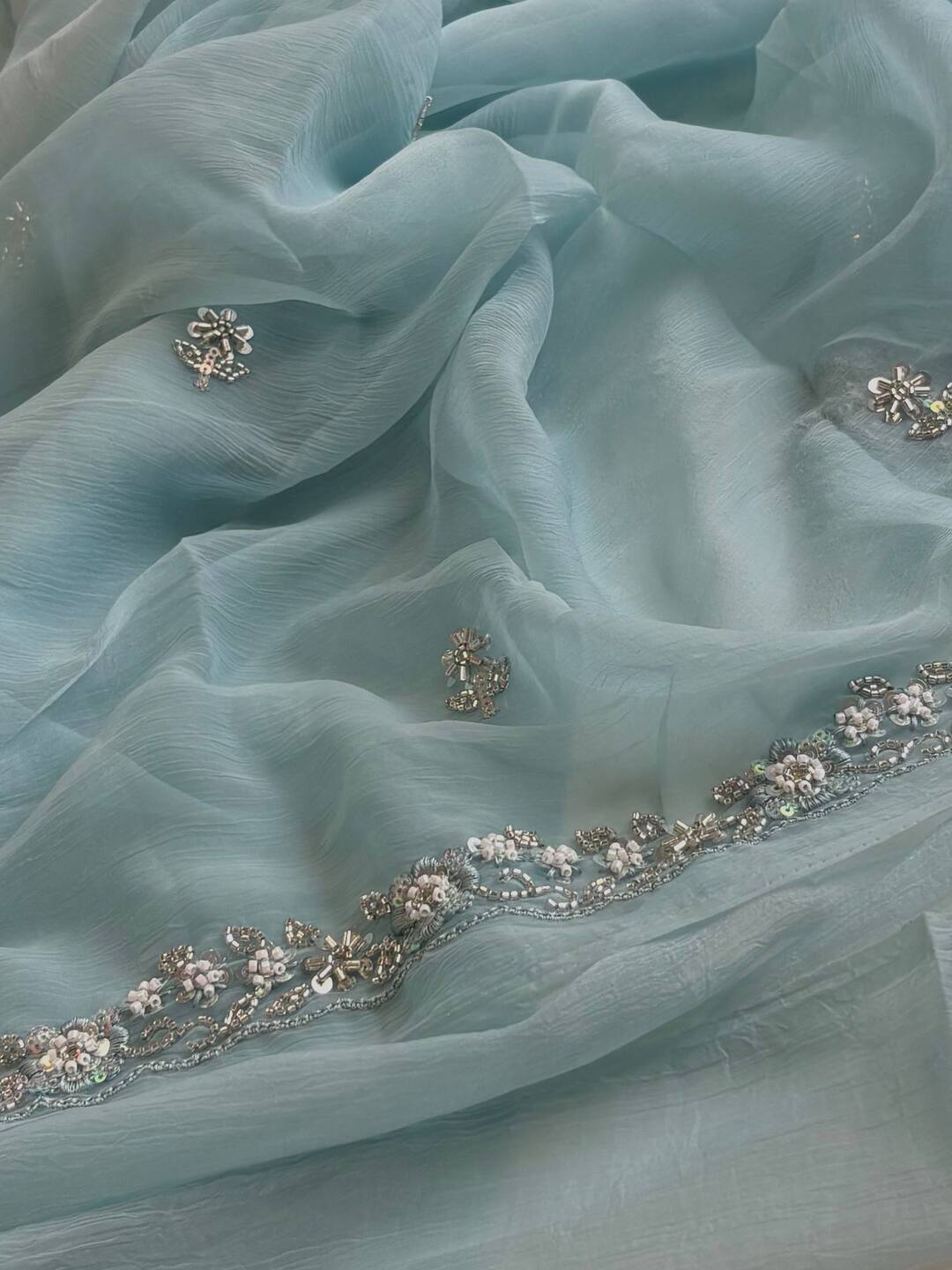 Baby Blue Georgette Silk Saree