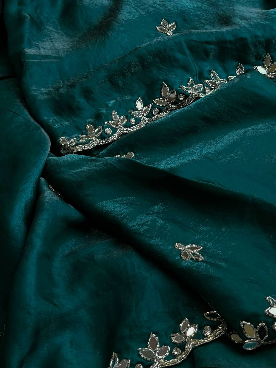 Teal Green Georgette Silk Saree