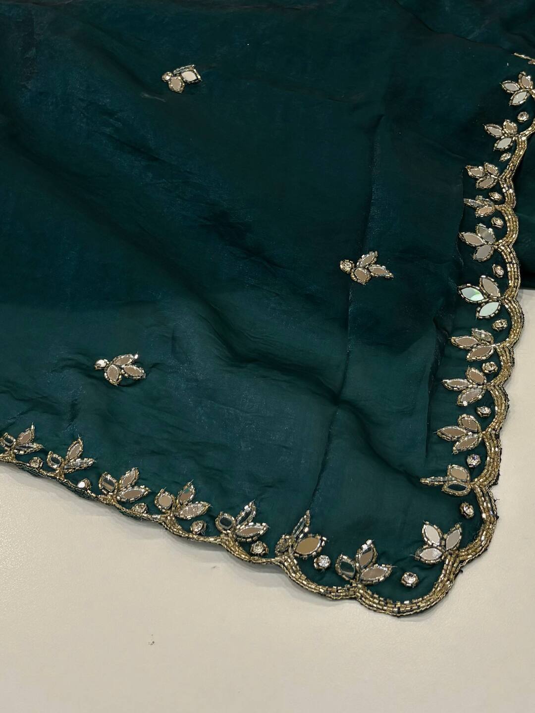 Teal Green Georgette Silk Saree