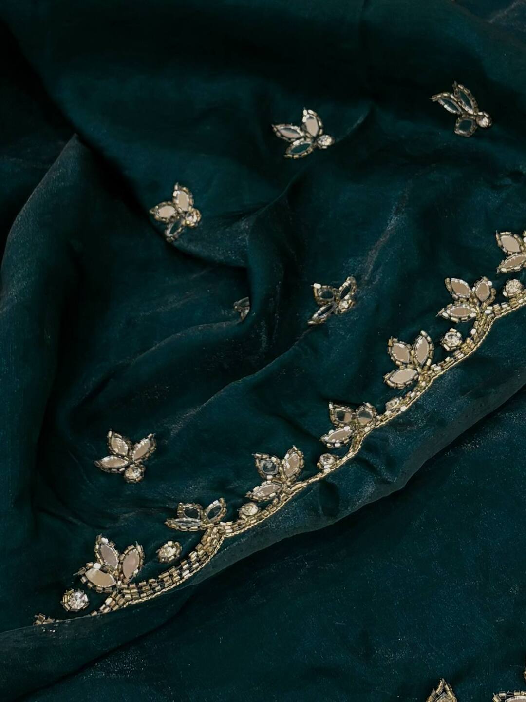 Teal Green Georgette Silk Saree