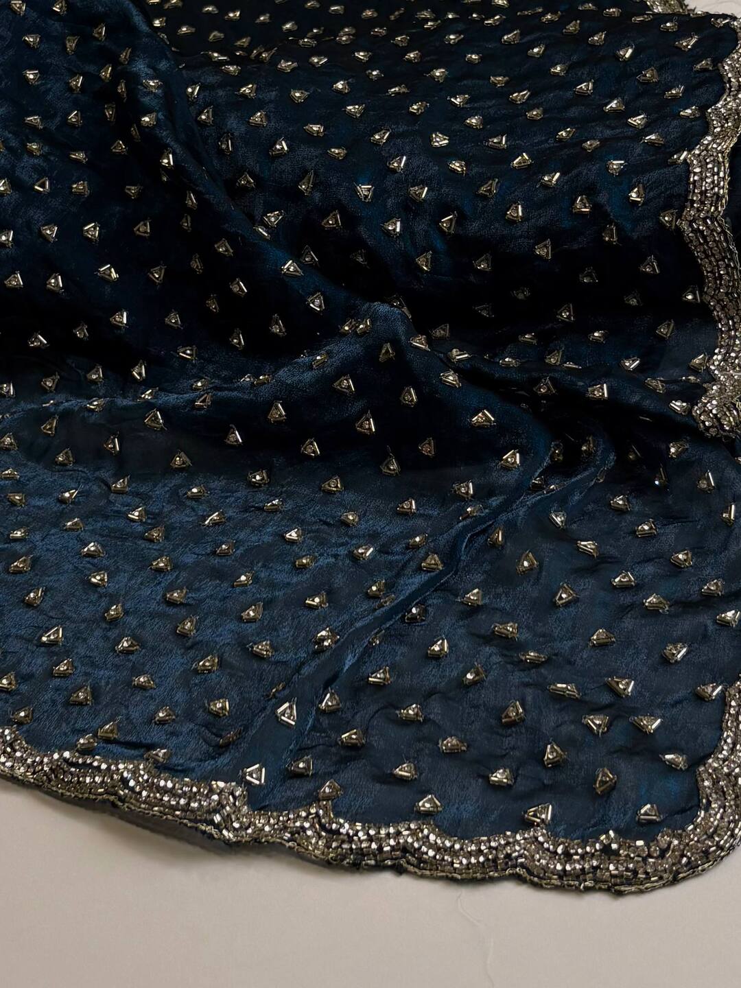 Teal Blue Georgette Silk Saree