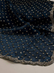 Teal Blue Georgette Silk Saree