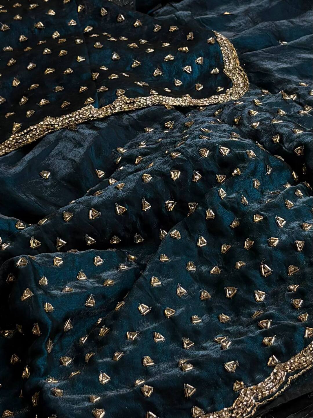 Teal Blue Georgette Silk Saree