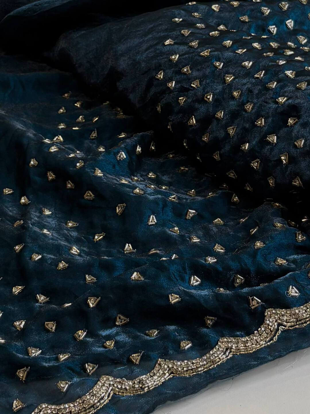 Teal Blue Georgette Silk Saree