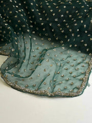 Teal Green Net Georgette Silk Saree