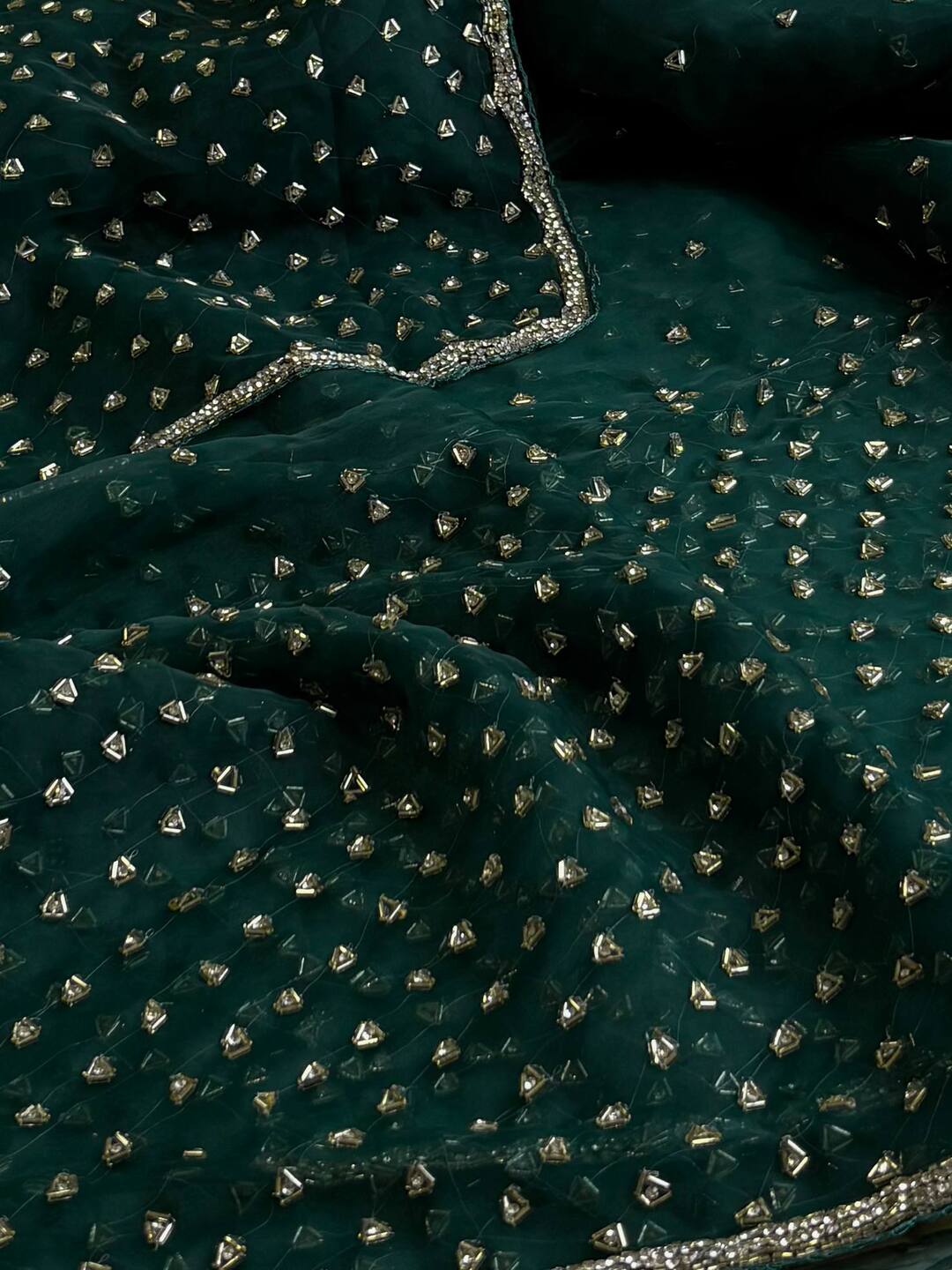 Teal Green Net Georgette Silk Saree