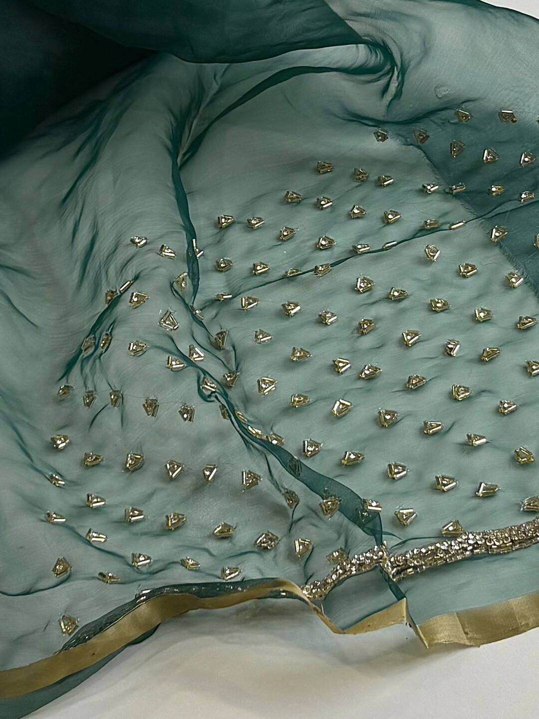 Teal Green Net Georgette Silk Saree