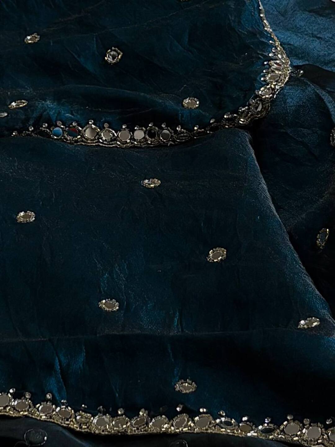 Teal Blue Georgette Silk Saree