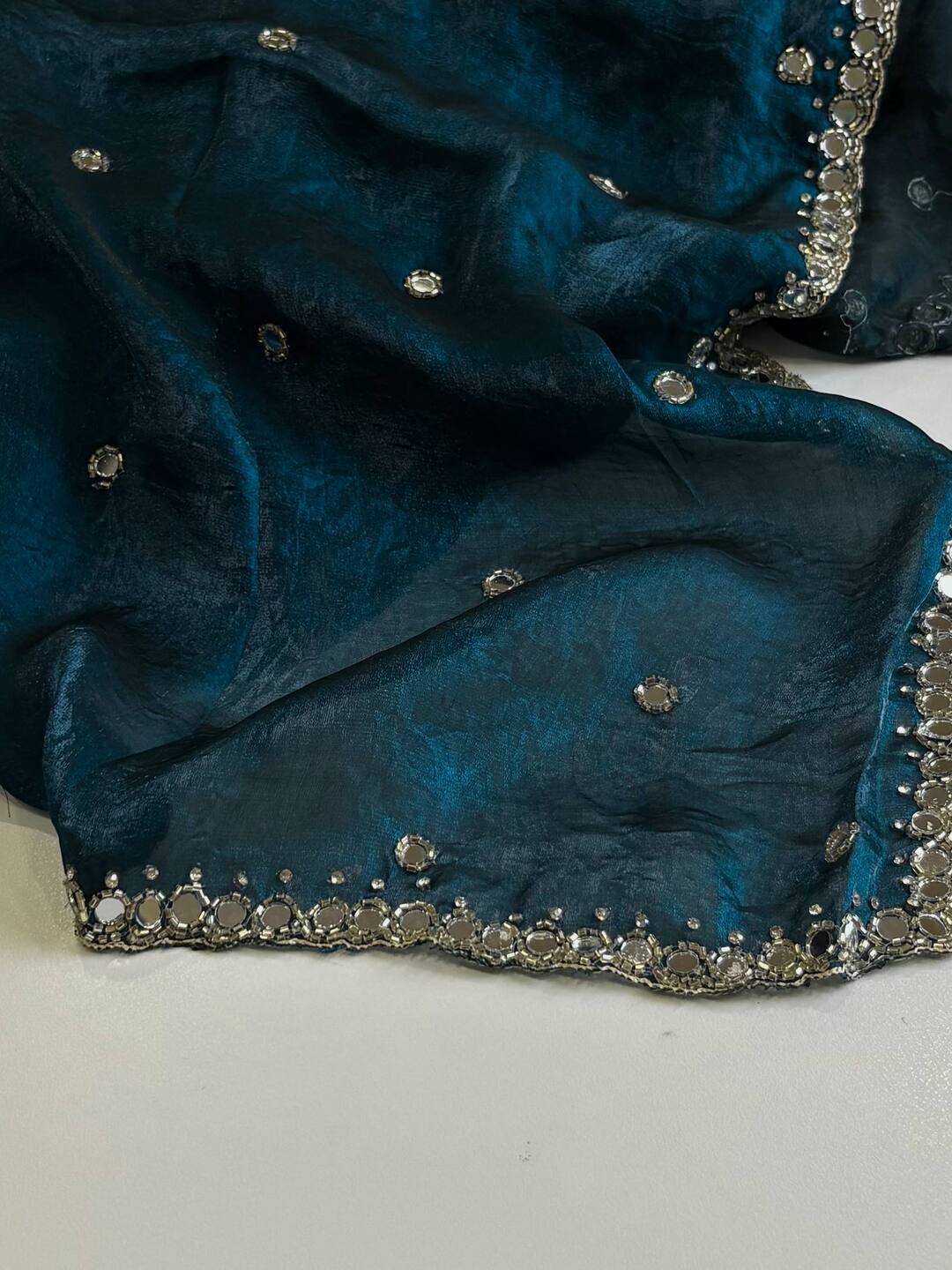Teal Blue Georgette Silk Saree