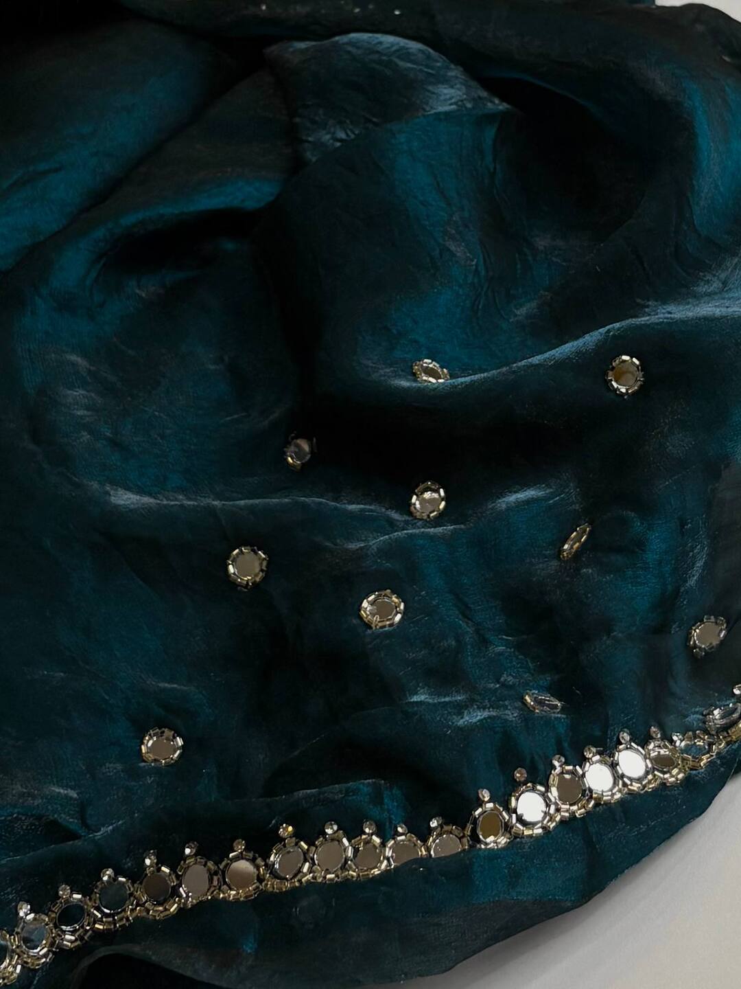 Teal Blue Georgette Silk Saree