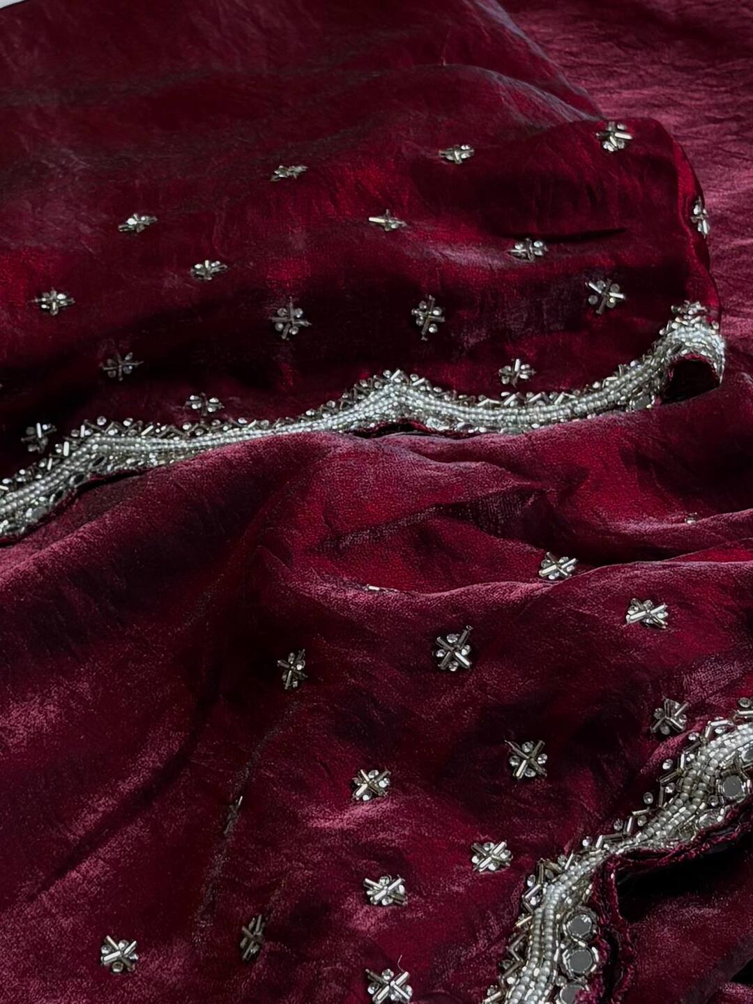 Maroon Georgette Silk Saree