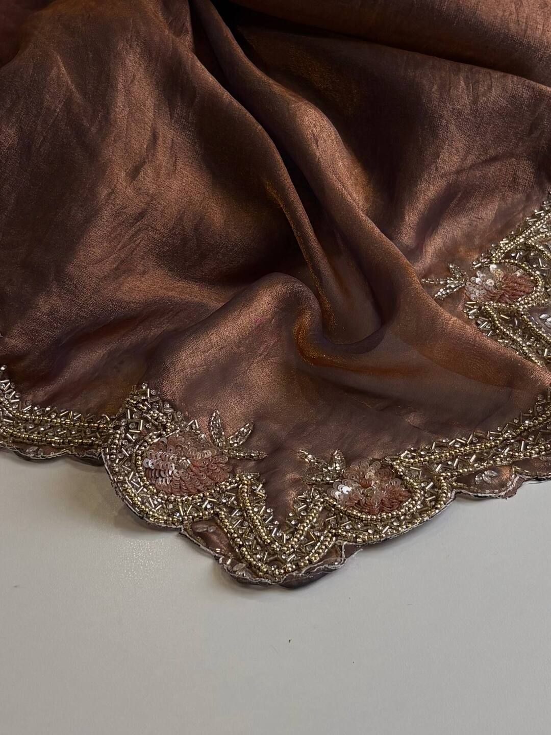 Dual Tone Brown Georgette Silk Saree