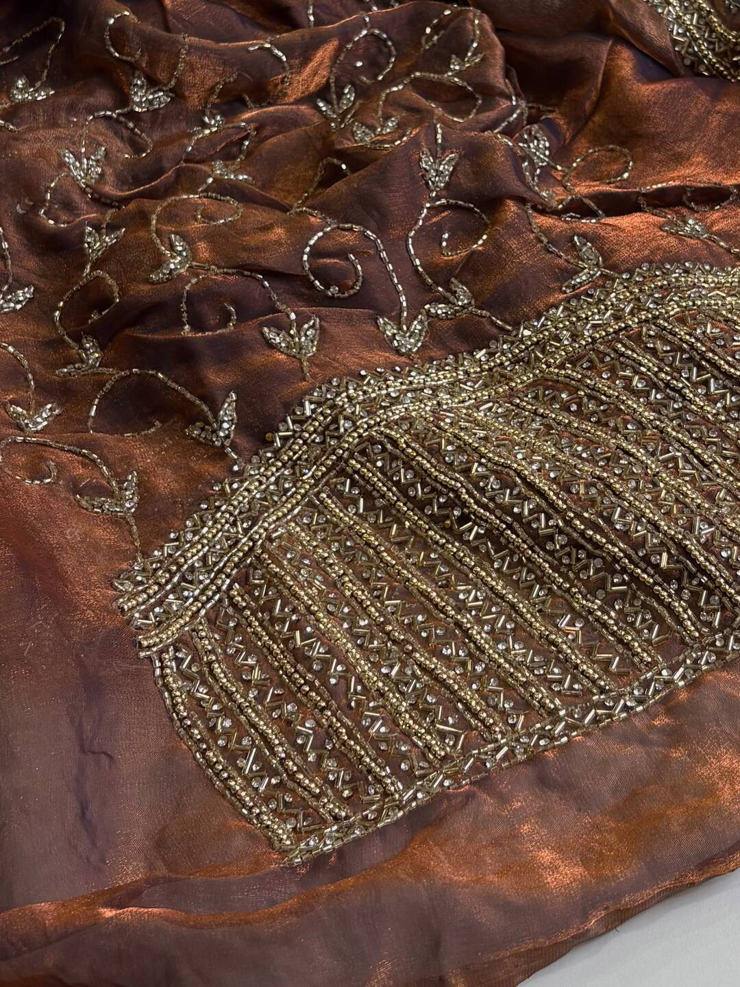 Dual Tone Brown Georgette Silk Saree