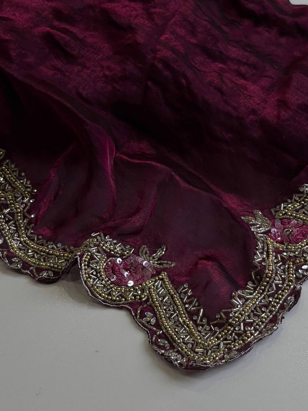 Magenta Purple Georgette Silk Saree