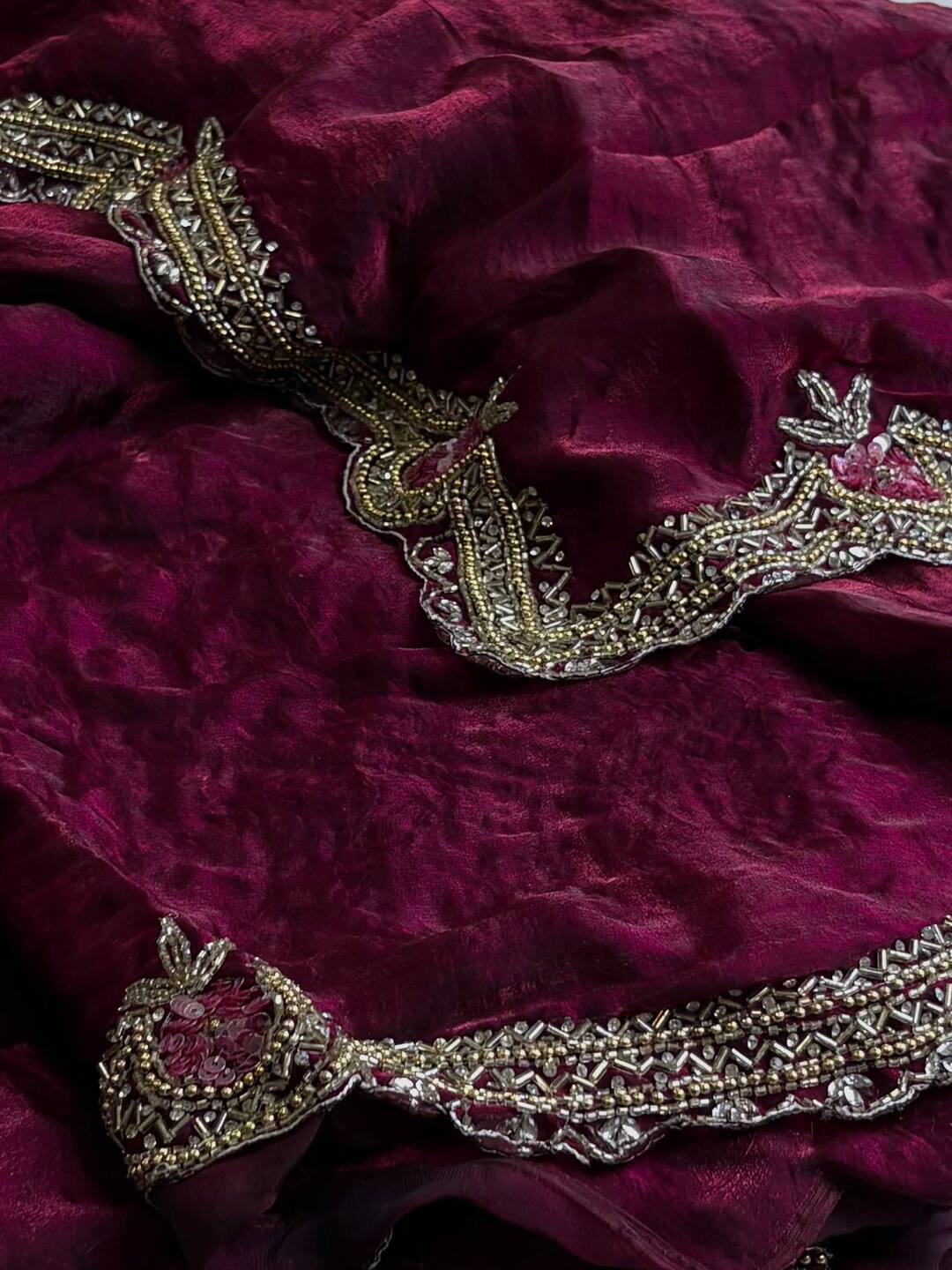 Magenta Purple Georgette Silk Saree