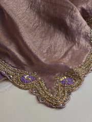 Golden Dusty Purple Georgette Silk Saree