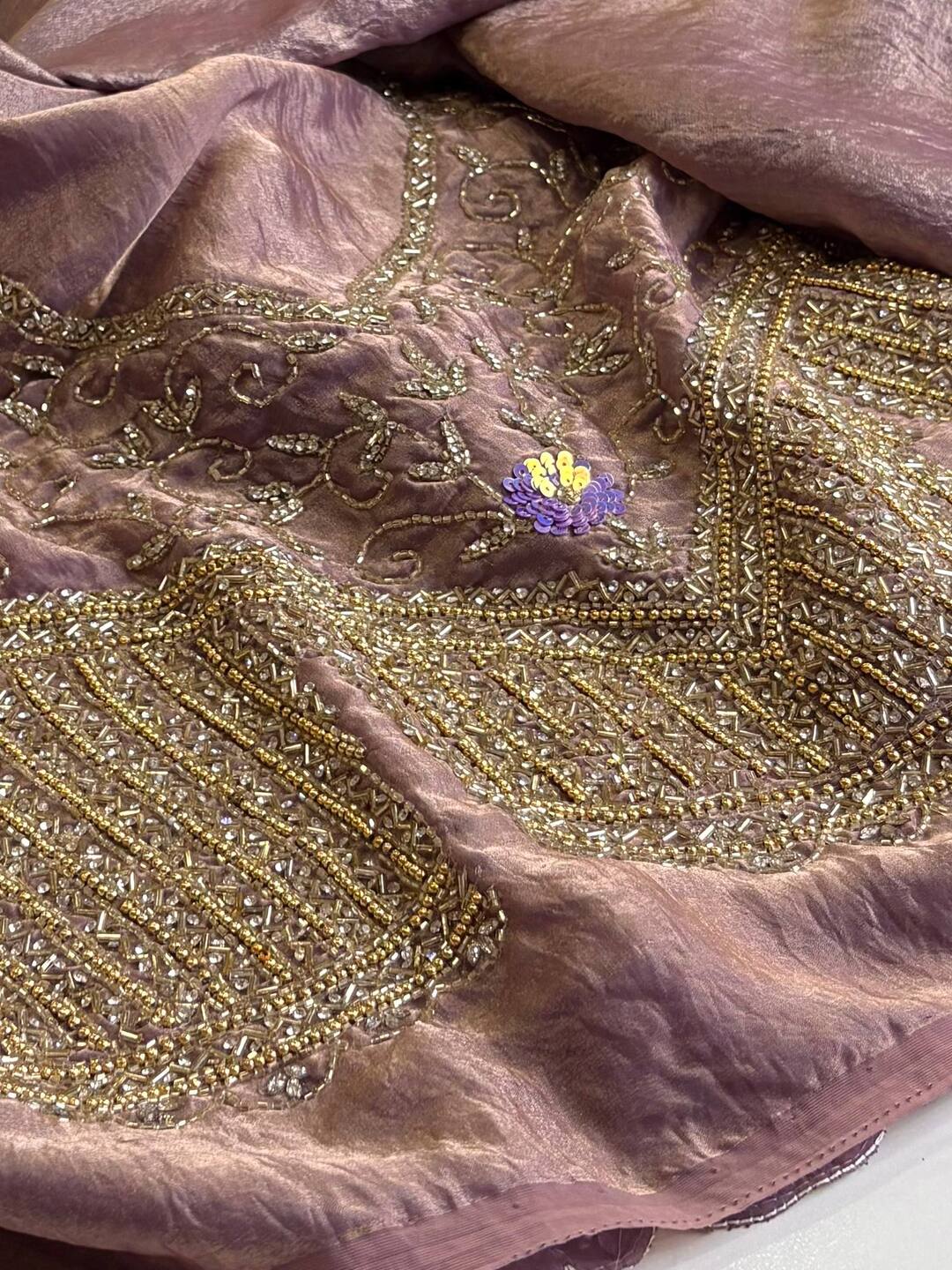 Golden Dusty Purple Georgette Silk Saree