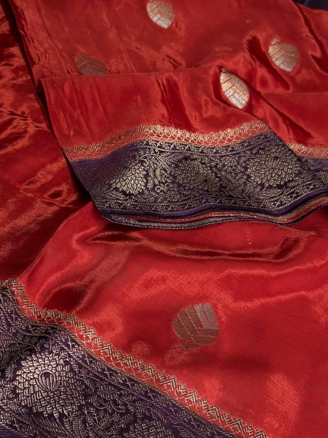 Cherry Red Banaras Chiffon Silk Saree
