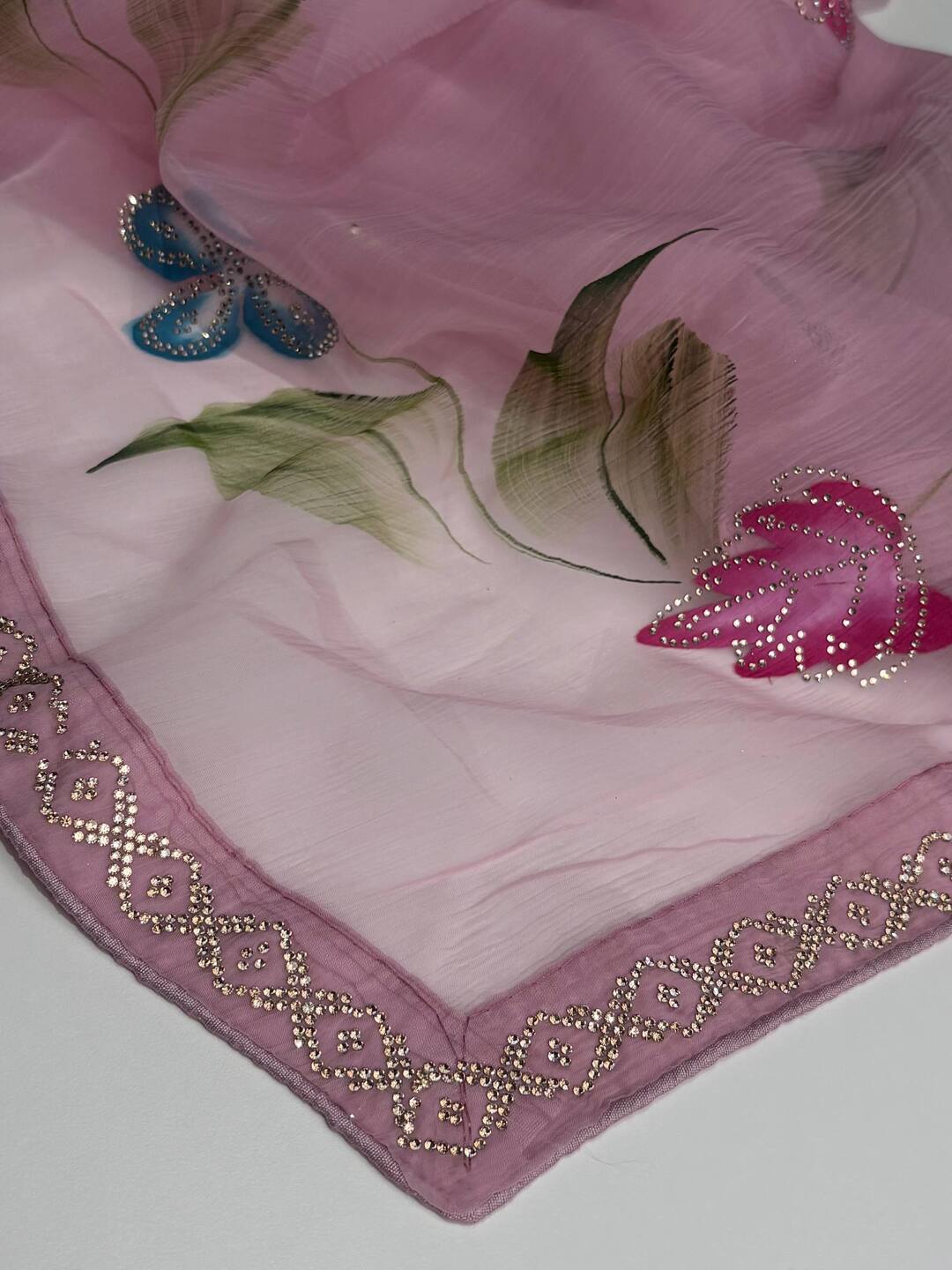 Baby Pink Floral Georgette Saree