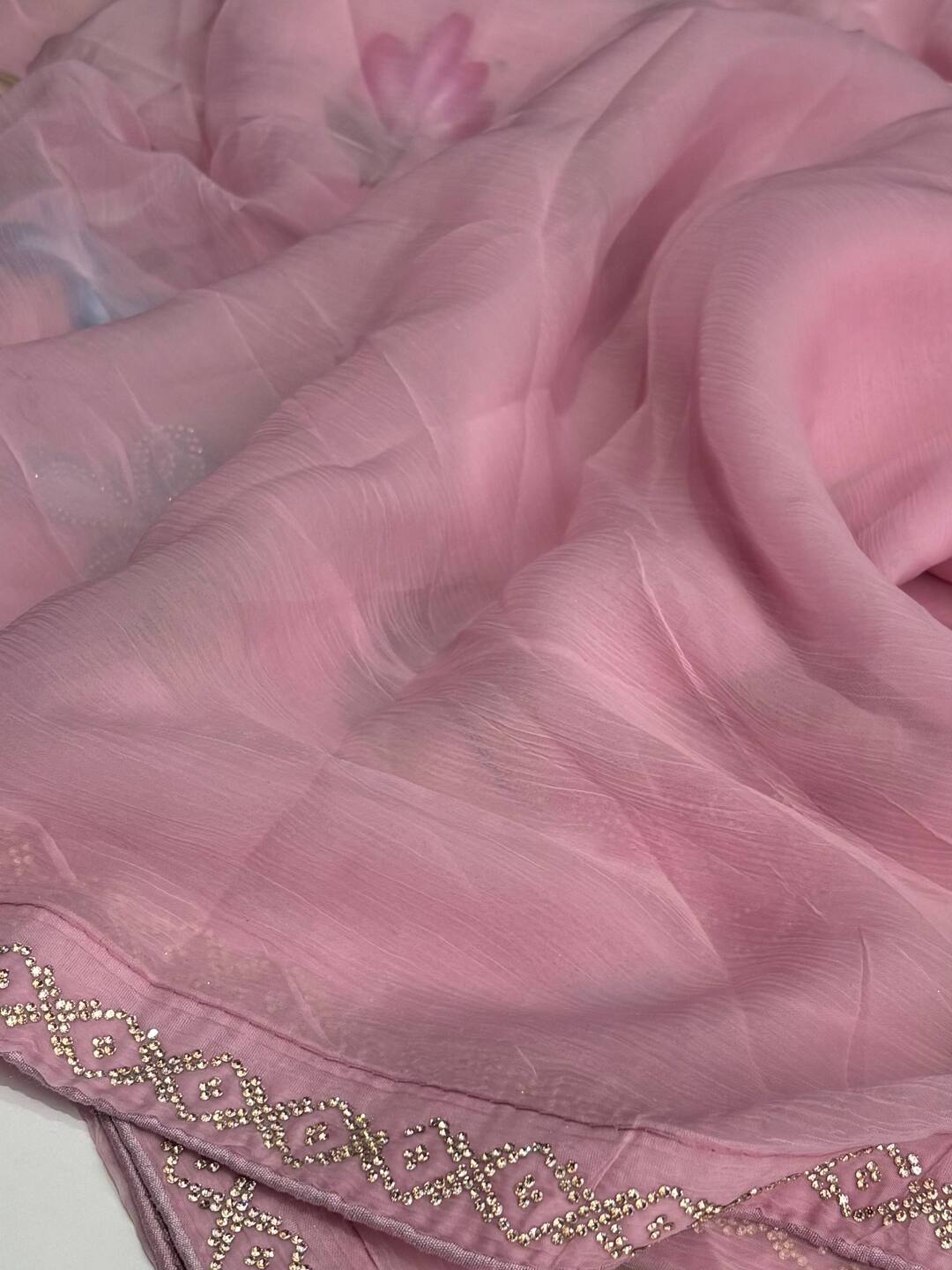 Baby Pink Floral Georgette Saree