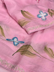 Baby Pink Floral Georgette Saree