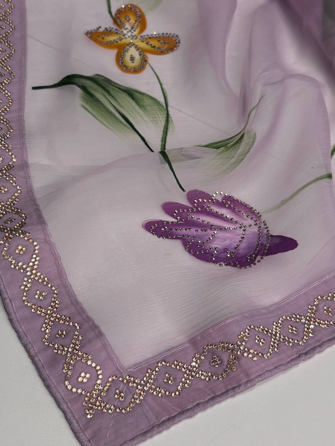 Lavender Purple Floral Georgette Saree