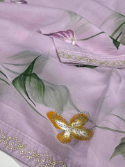 Lavender Purple Floral Georgette Saree