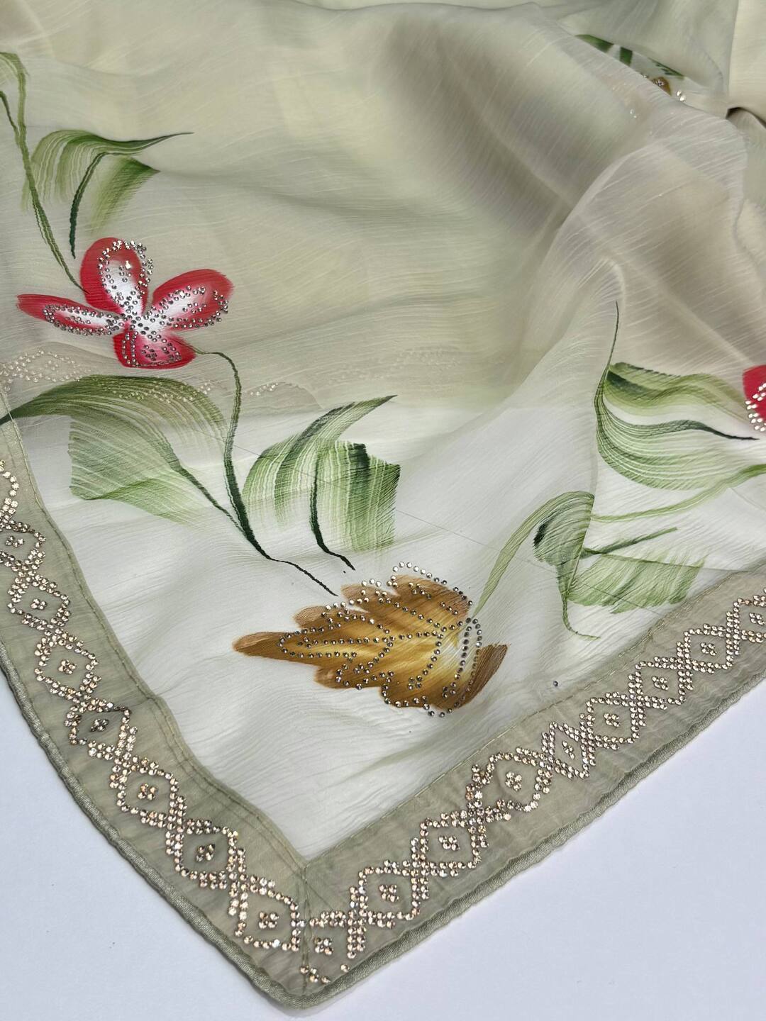 Mint Green Floral Georgette Saree