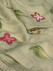 Mint Green Floral Georgette Saree