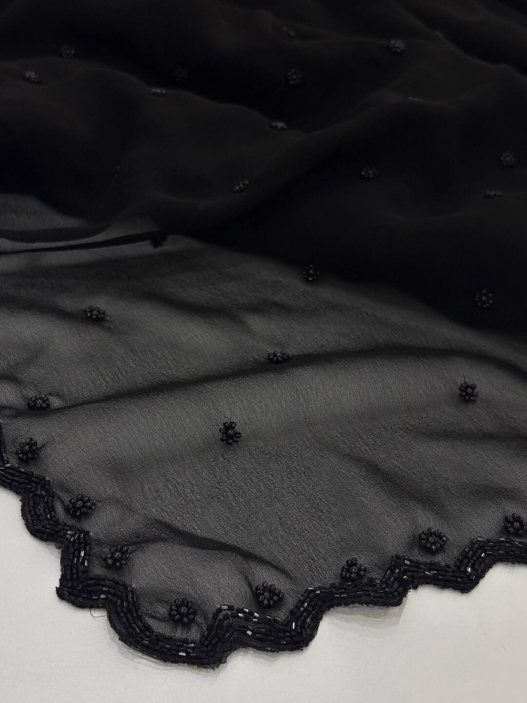 Black Floral Georgette Silk Saree