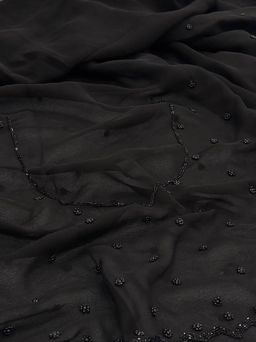 Black Floral Georgette Silk Saree
