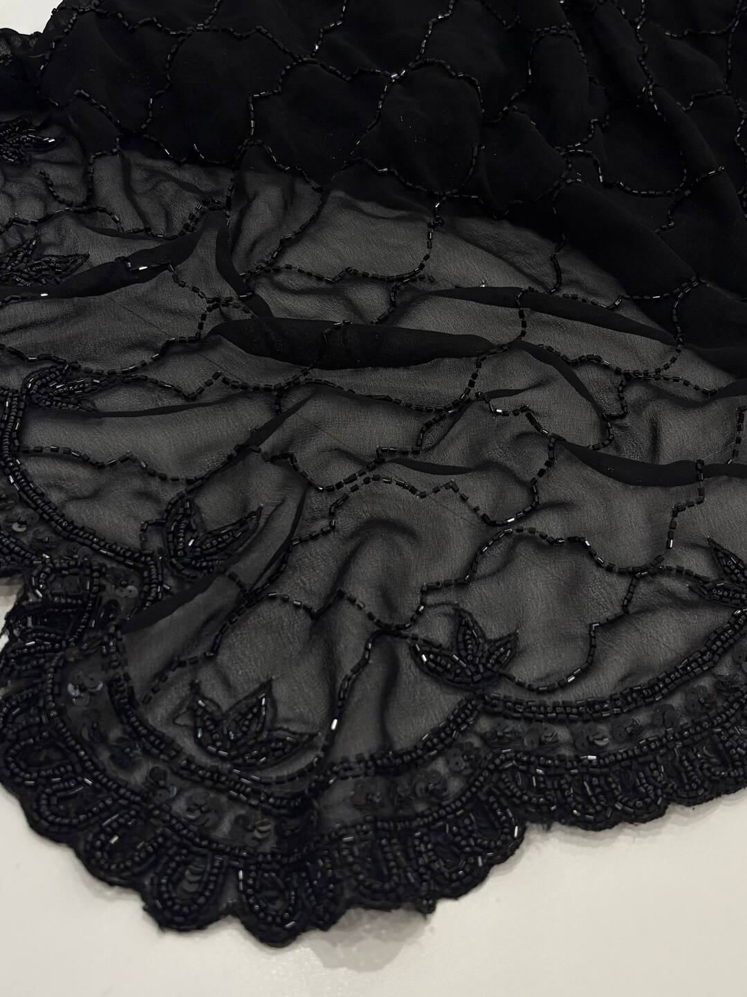Black Floral Georgette Silk Saree