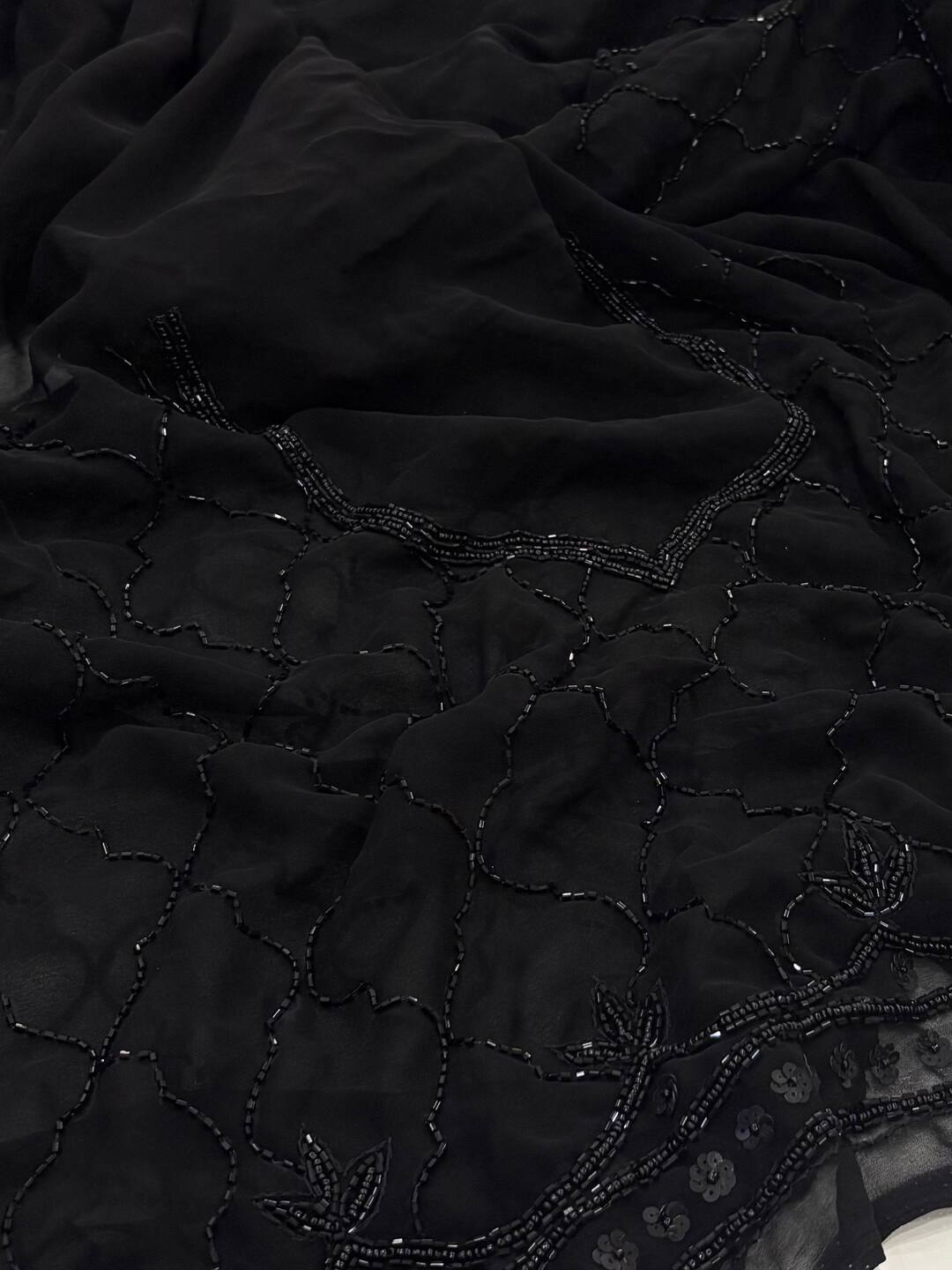 Black Floral Georgette Silk Saree