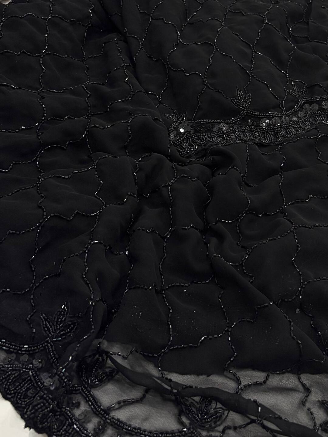 Black Floral Georgette Silk Saree