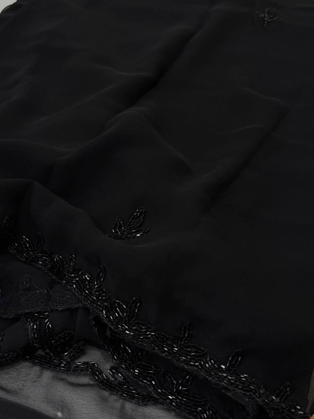Black Floral Georgette Silk Saree