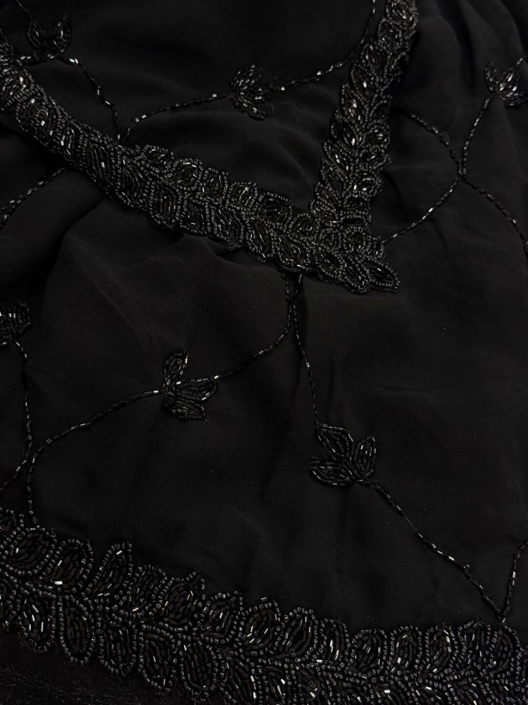 Black Floral Georgette Silk Saree