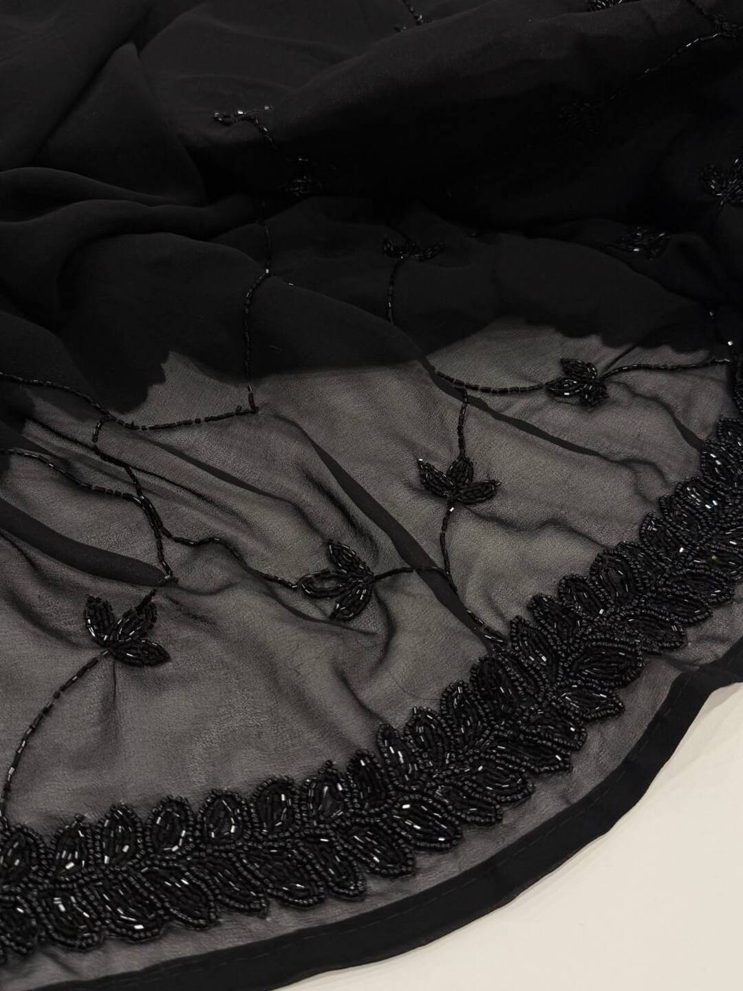 Black Floral Georgette Silk Saree