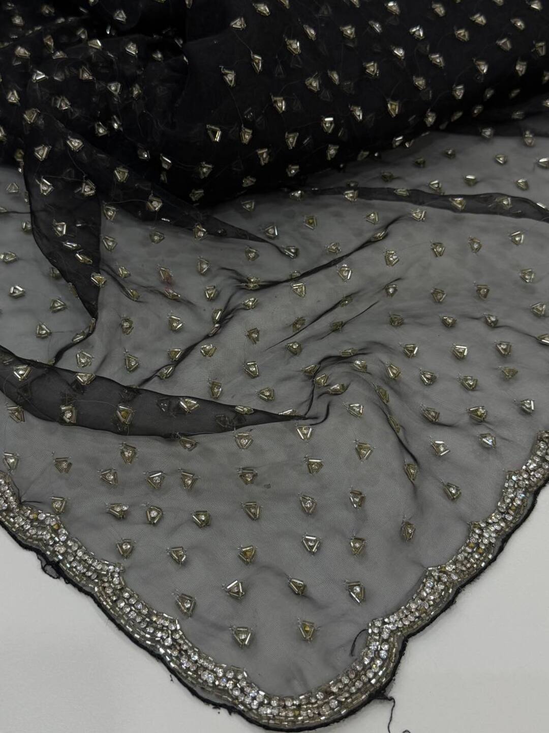 Black Net Georgette Silk Saree