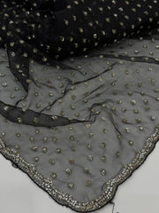 Black Net Georgette Silk Saree